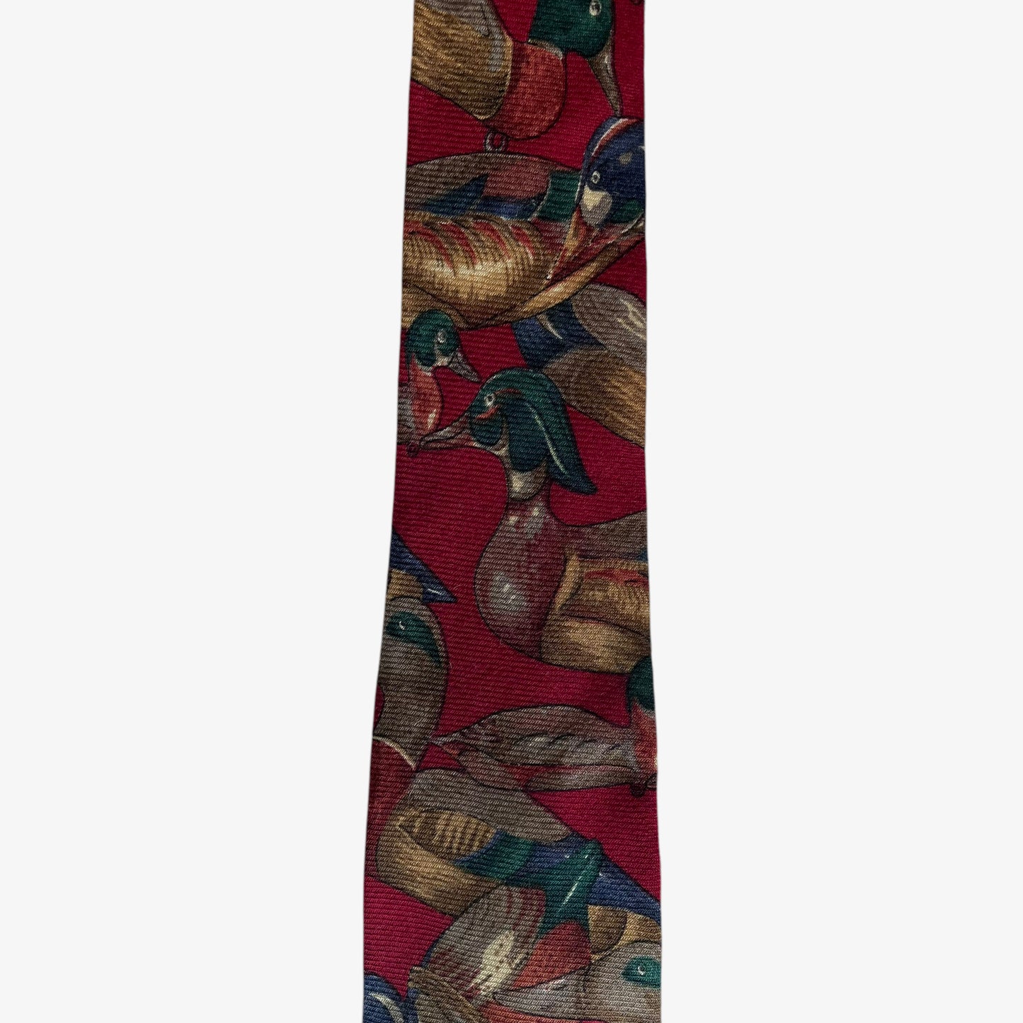 Vintage 90s Robert Talbott Duck Print Red Wool And Silk Blend Tie Retro - Casspios Dream