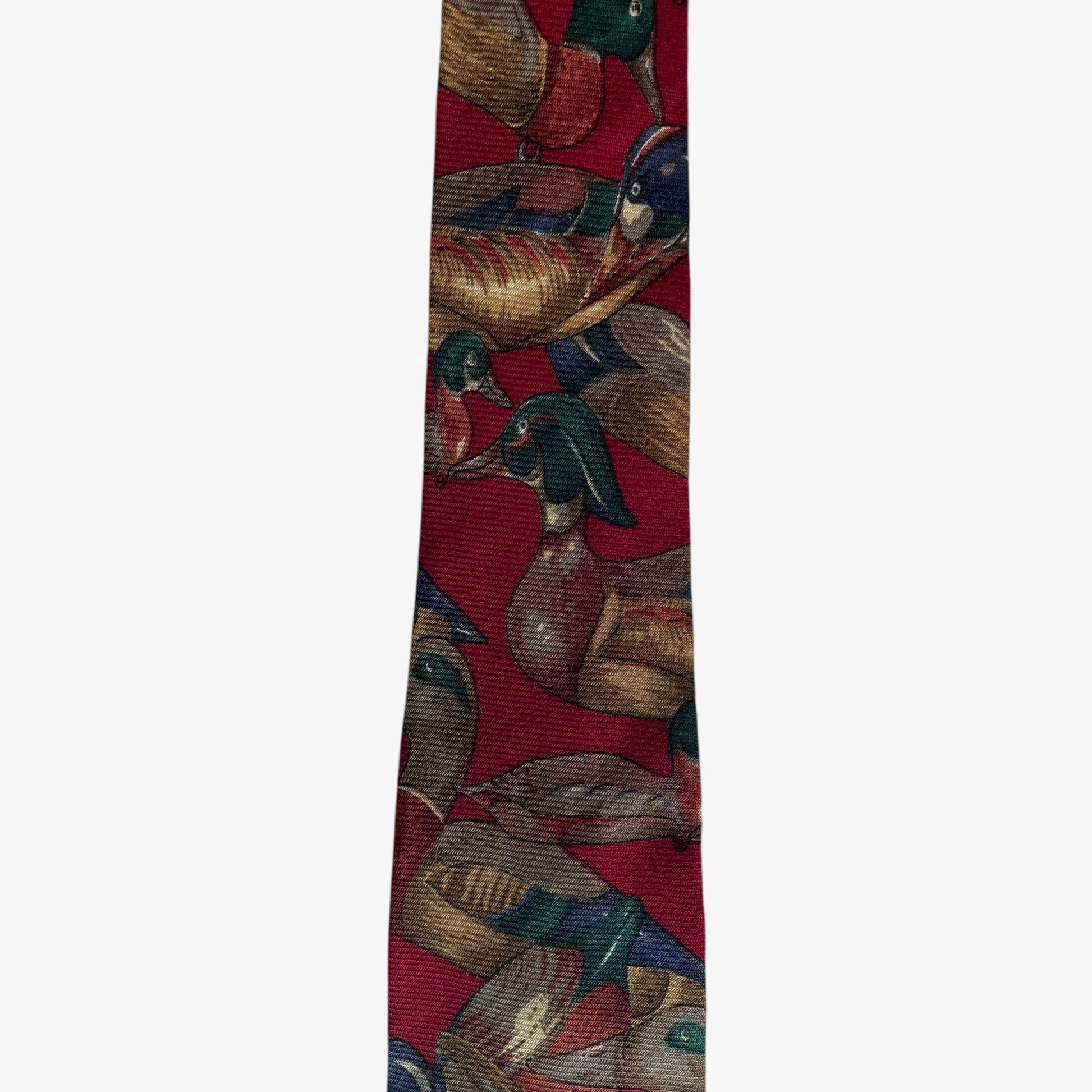 Vintage 90s Robert Talbott Duck Print Red Wool And Silk Blend Tie Retro - Casspios Dream