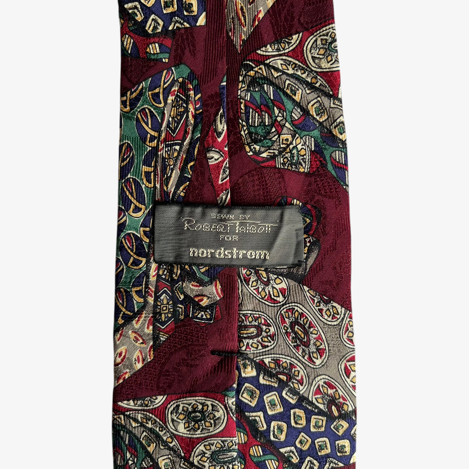 Vintage 90s Robert Talbott For Nordstrom Geometric Print Red Silk Tie Label - Casspios Dream