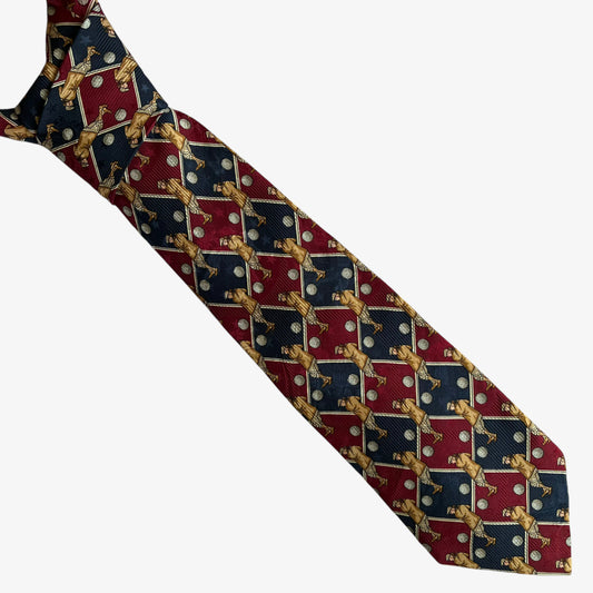 Vintage 90s Robert Talbott Golf Player Print Red And Blue Check Silk Tie - Casspios Dream 