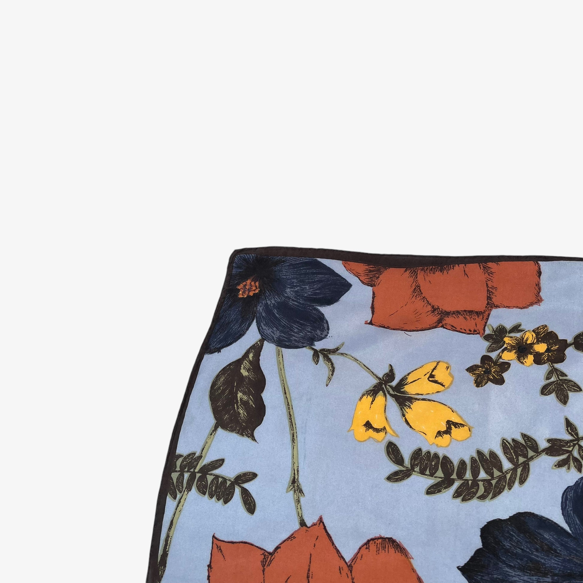Vintage 90s S.Oliver Colourful Floral Print Blue Silk Scarf Corner - Casspios Dream