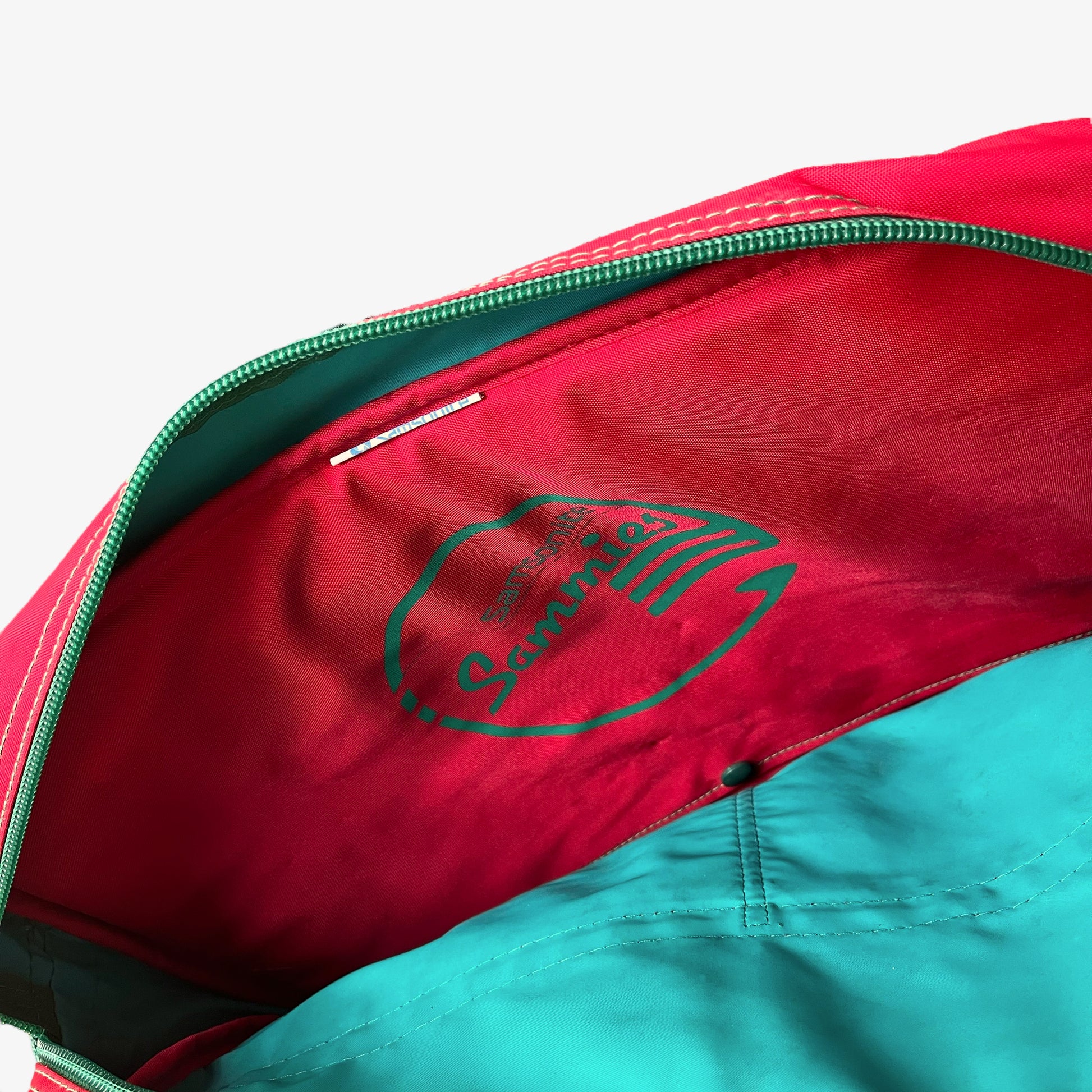 Vintage 90s Samsonite Sammies Red And Green Messenger Backpack Inside Label - Casspios Dream
