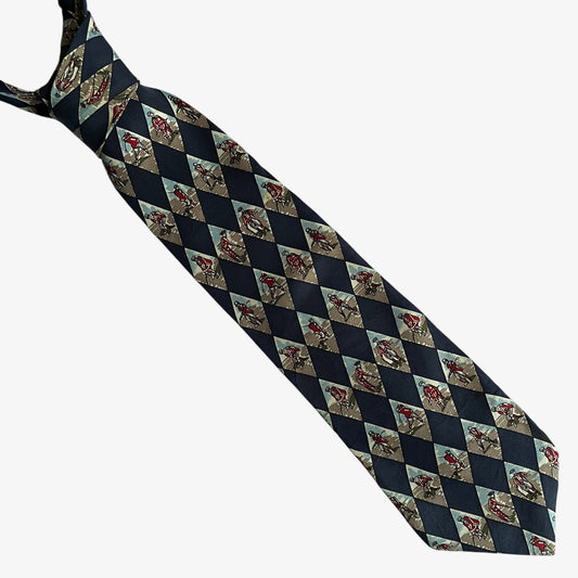 Vintage 90s Stafford Geometric Golf Player Print Silk Tie - Casspios Dream