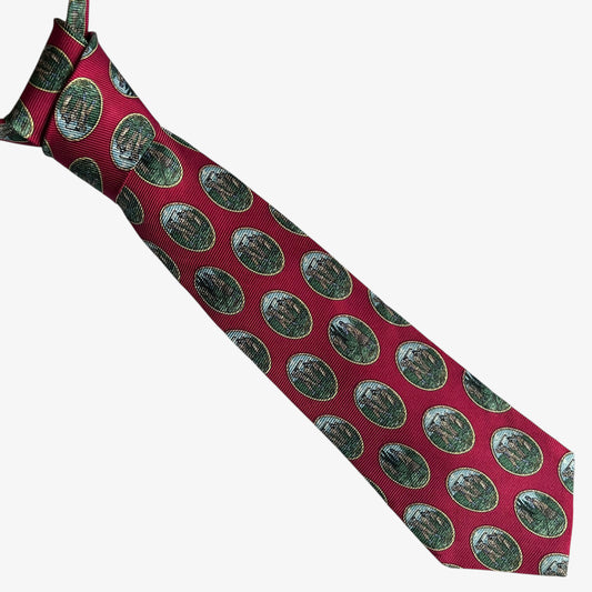 Vintage 90s The Custom Shop Geometric Golf Player Print Red Silk Tie - Casspios Dream