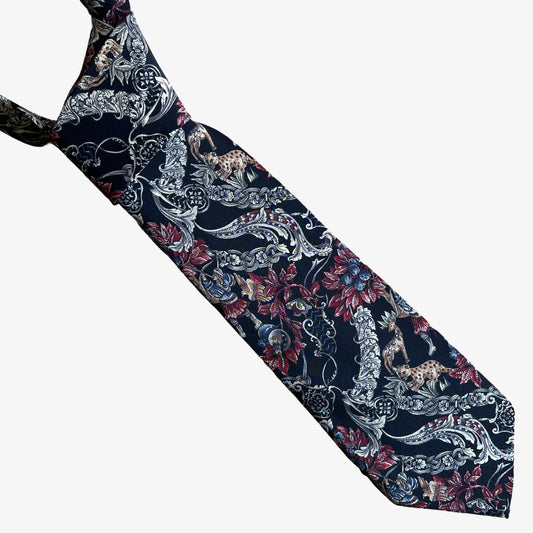Vintage 90s The Metropolitan Museum Of Art Enchanted Safari Print Silk Tie - Casspios Dream