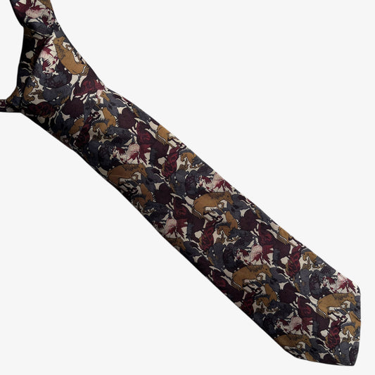 Vintage 90s The Metropolitan Museum Of Art Geometric Horse Print Silk Tie - Casspios Dream