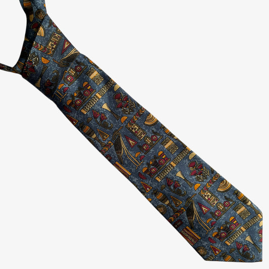 Vintage 90s The Metropolitan Museum Of Art Masterworks Collection Egyptian Hieroglyphs Print Silk Tie - Casspios Dream