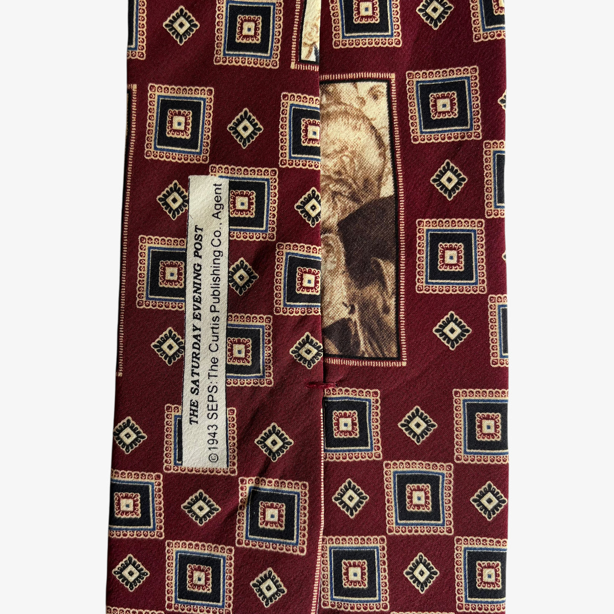 Vintage 90s The Saturday Evening Post Geometric Print Red Silk Tie 1943 - Casspios Dream