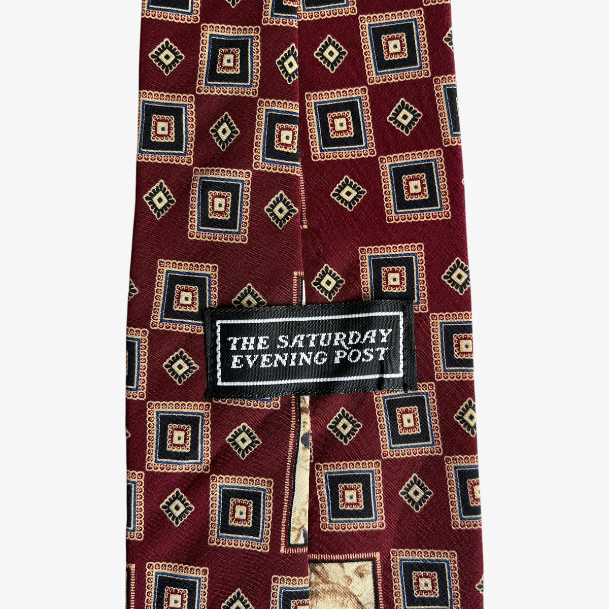 Vintage 90s The Saturday Evening Post Geometric Print Red Silk Tie Label - Casspios Dream