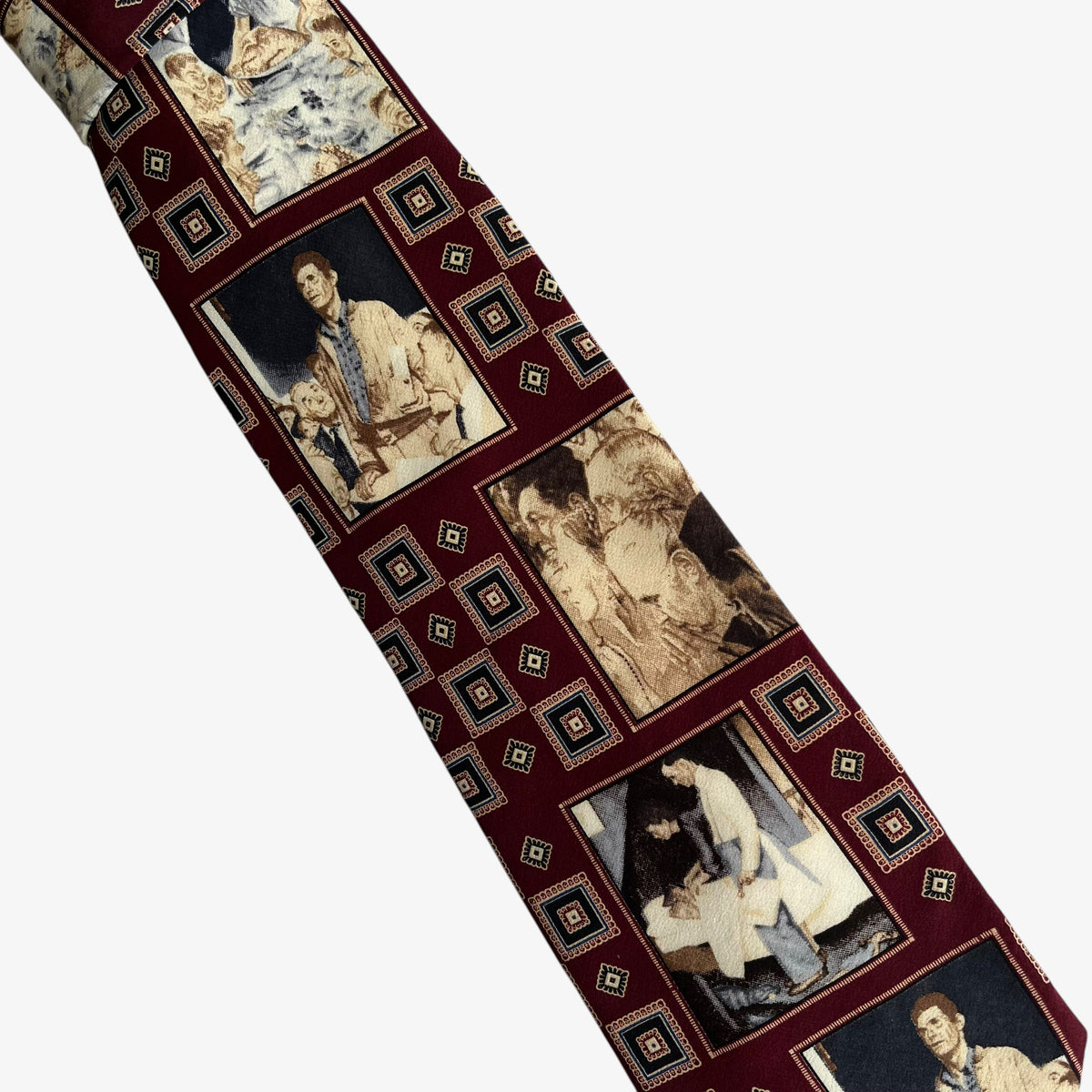 Vintage 90s The Saturday Evening Post Geometric Print Red Silk Tie Novelty - Casspios Dream