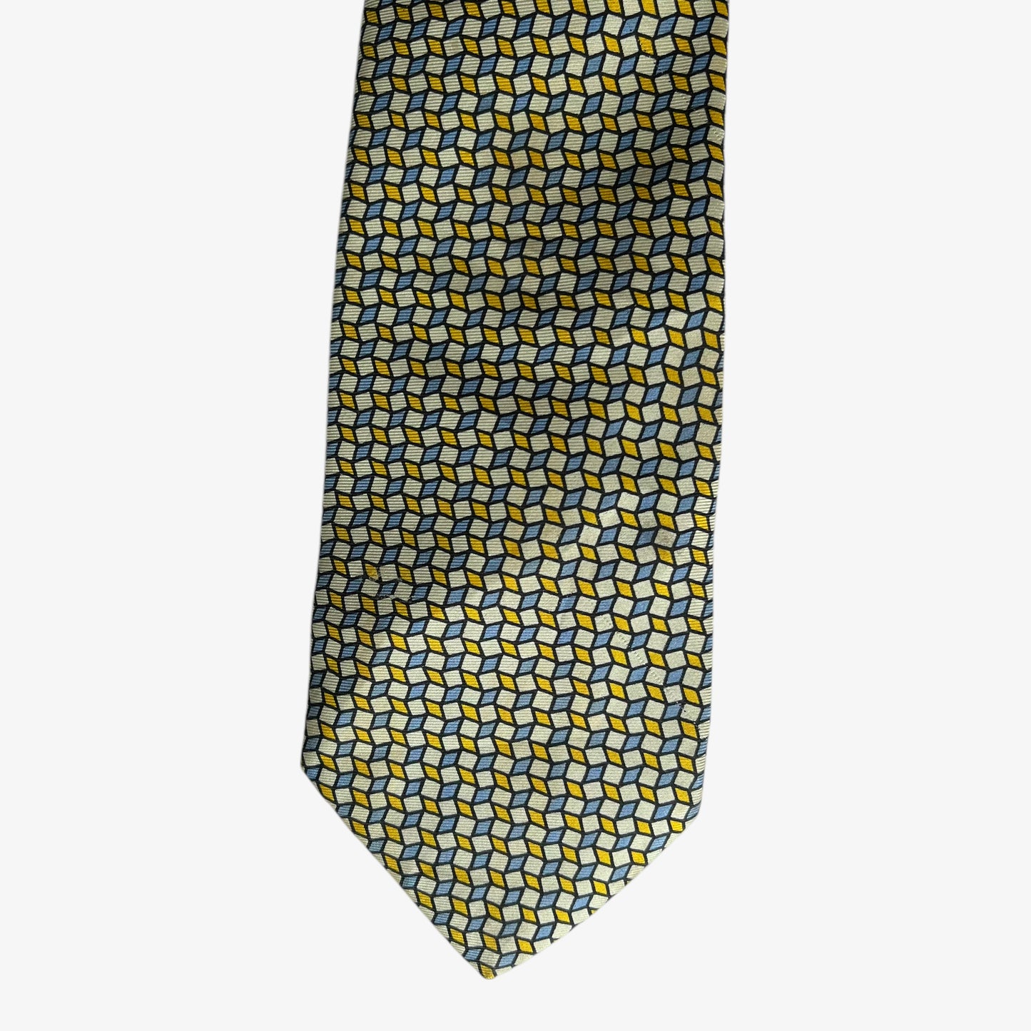 Vintage 90s Thomas Pink Yellow And Blue Abstract Square Print Silk Tie Retro - Casspios Dream