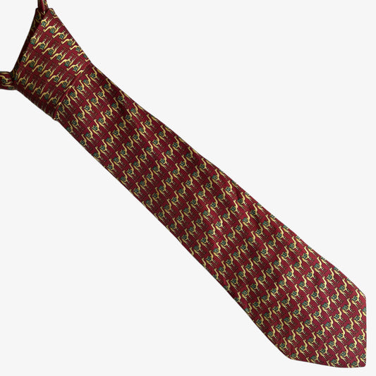 Vintage 90s Tie Rack Beaufort Geometric Camel Print Red Silk Tie - Casspios Dream