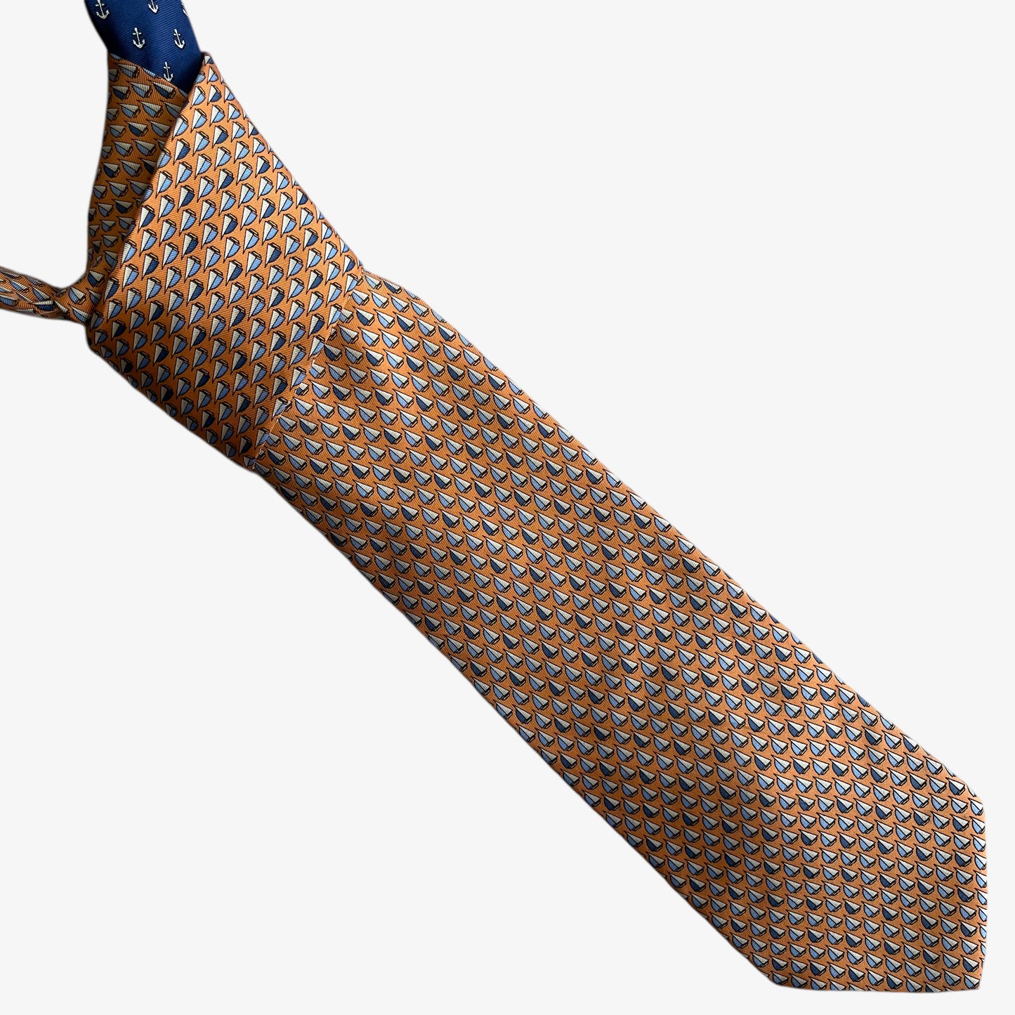 Vintage 90s Tommy Hilfiger Geometric Sailing Boat Print Orange Silk Tie - Casspios Dream