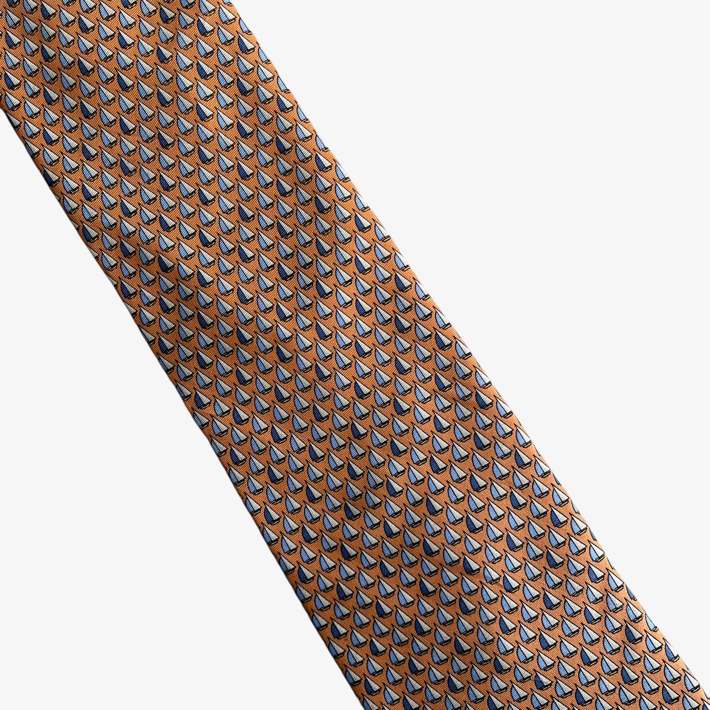Vintage 90s Tommy Hilfiger Geometric Sailing Boat Print Orange Silk Tie Yachting - Casspios Dream