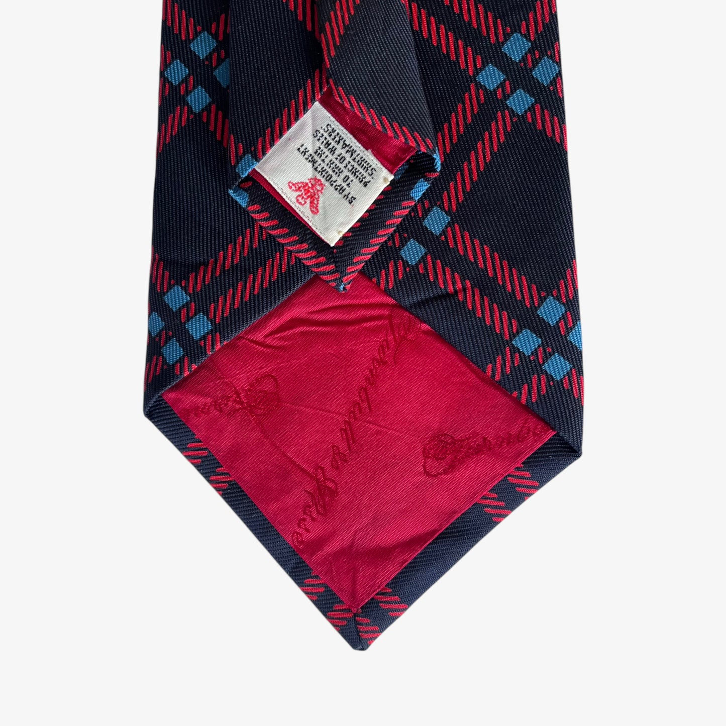 Vintage 90s Turnbull And Asser Navy And Red Tartan Print Silk Tie Label - Casspios Dream