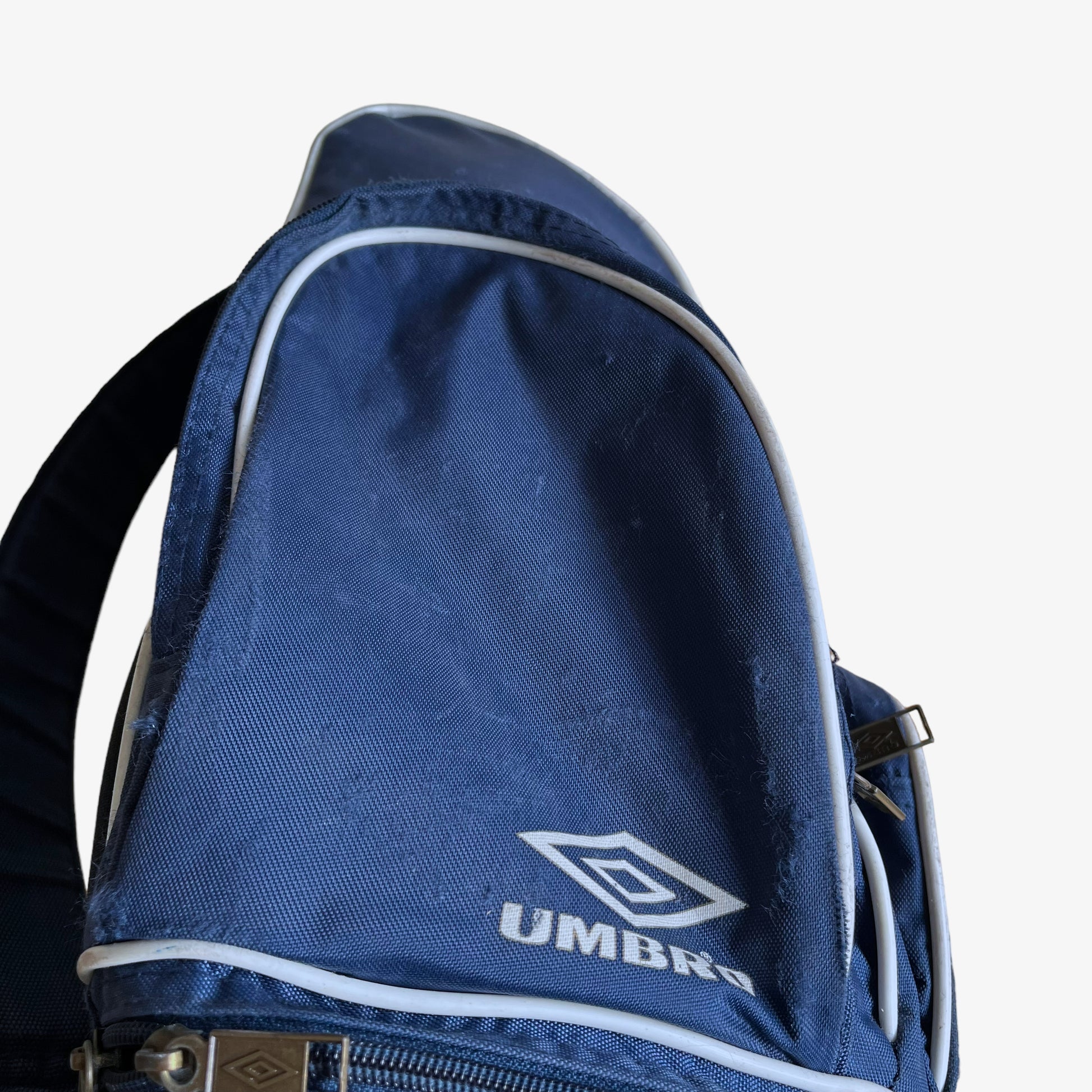 Vintage 90s Umbro Sports Big Blue Backpack Featuring An Embroidered Spell Out Logo Side - Casspios Dream