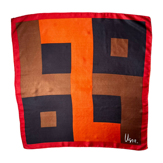Vintage 90s Usna Orange Brown And Black Abstract Print Silk Scarf - Casspios Dream