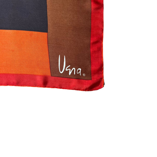 Vintage 90s Usna Orange Brown And Black Abstract Print Silk Scarf Logo - Casspios Dream