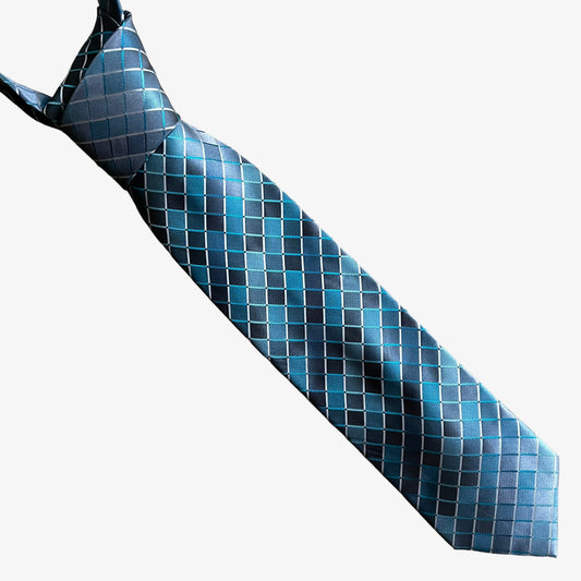 Vintage 90s Van Heusen Blue Check Polyester Tie - Casspios Dream