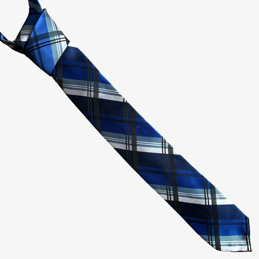 Vintage 90s Van Heusen Blue Tartan Print Polyester Tie - Casspios Dream