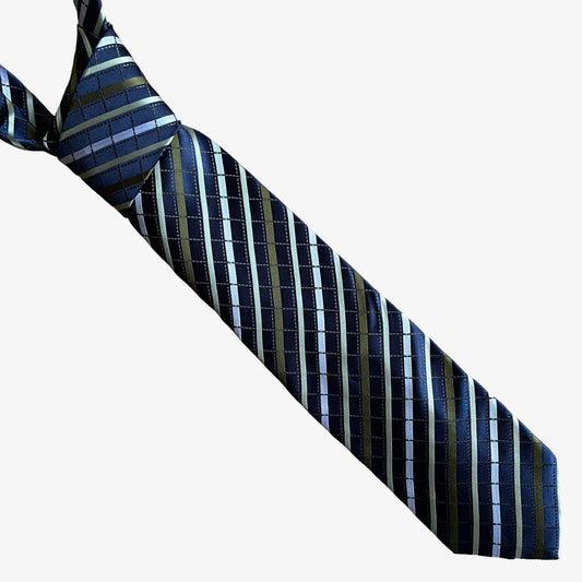 Vintage 90s Van Heusen Navy & Green Striped Polyester Tie - Casspios Dream