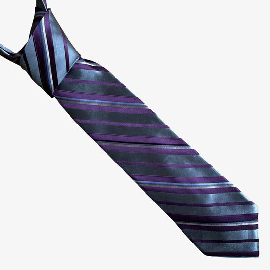 Vintage 90s Van Heusen Purple And Grey Striped Silk Tie - Casspios Dream
