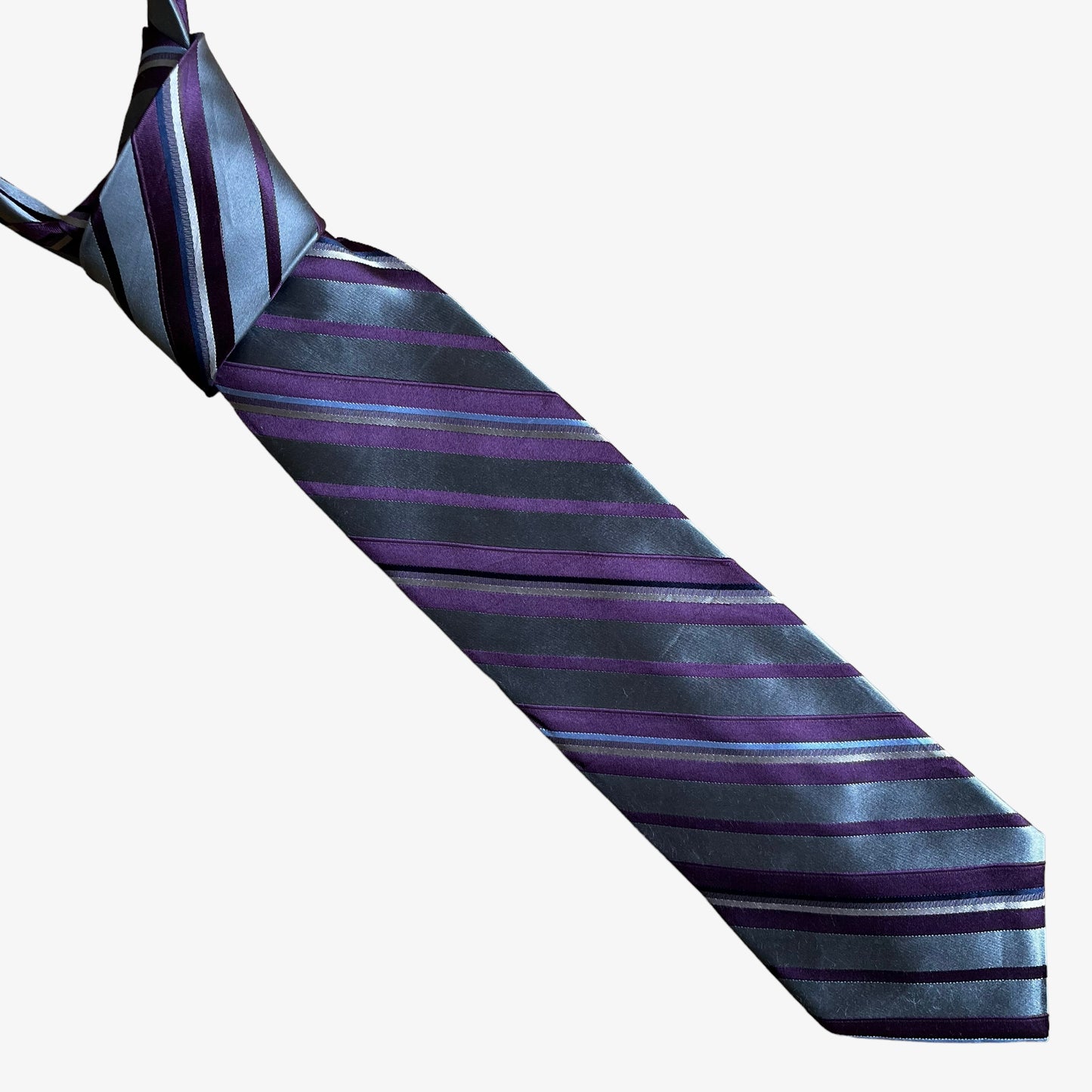 Vintage 90s Van Heusen Purple And Grey Striped Silk Tie - Casspios Dream