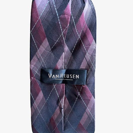 Vintage 90s Van Heusen Purple Tartan Print Silk Tie Label - Casspios Dream