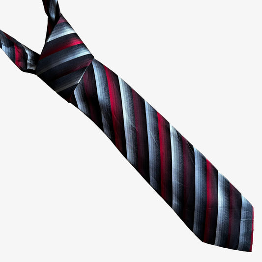 Vintage 90s Van Heusen Red & Black Striped Silk Tie - Casspios Dream