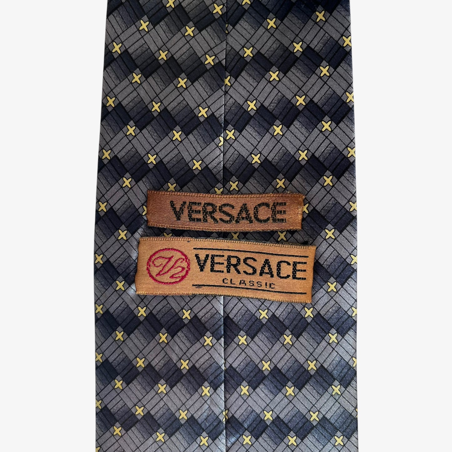 Vintage 90s Versace Classic V2 Geometric Print Silk Tie Label - Casspios Dream