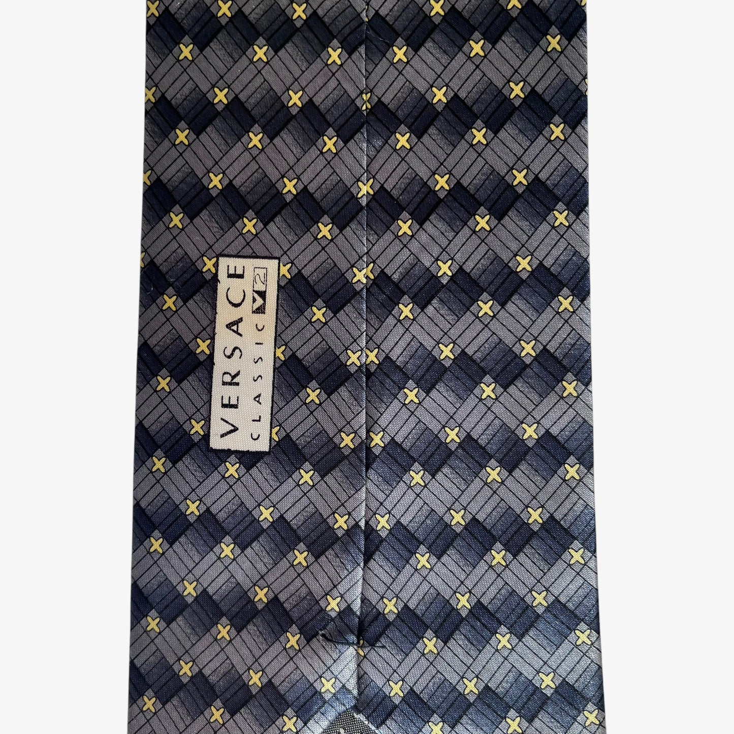 Vintage 90s Versace Classic V2 Geometric Print Silk Tie Tag - Casspios Dream