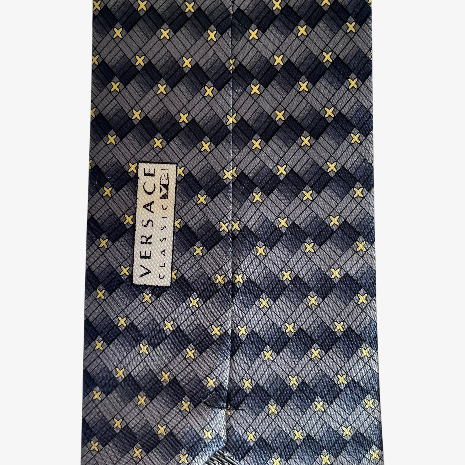 Vintage 90s Versace Classic V2 Geometric Print Silk Tie Tag - Casspios Dream