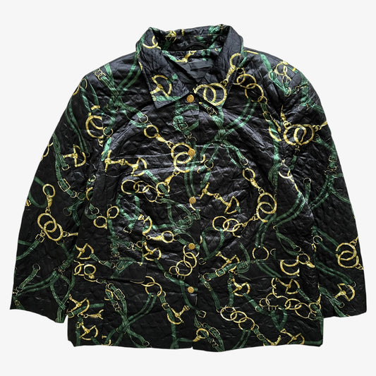 Vintage 90s Womens Equestrian Print Navy Quilted Jacket - Casspios Dream