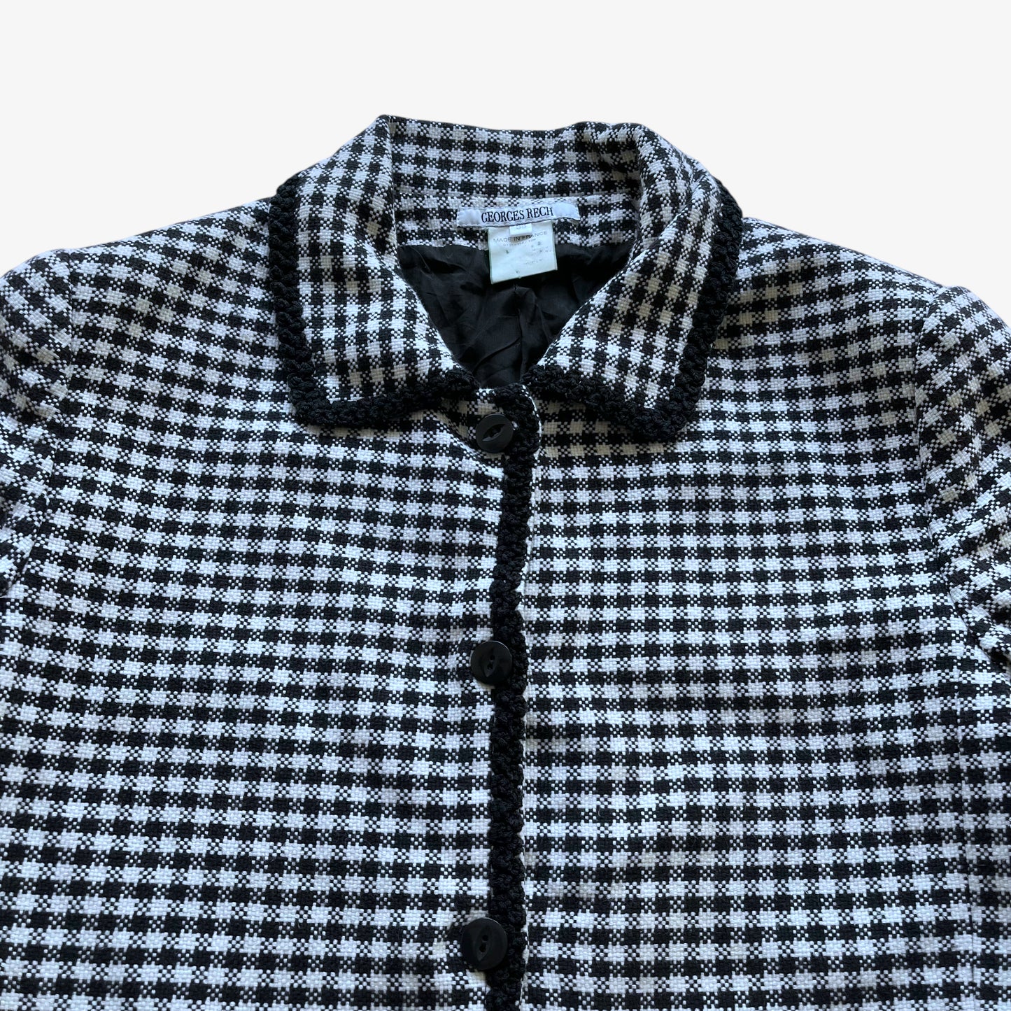 Vintage 90s Womens Georges Rech Dogtooth Print Knitted Jacket Trim - Casspios Dream