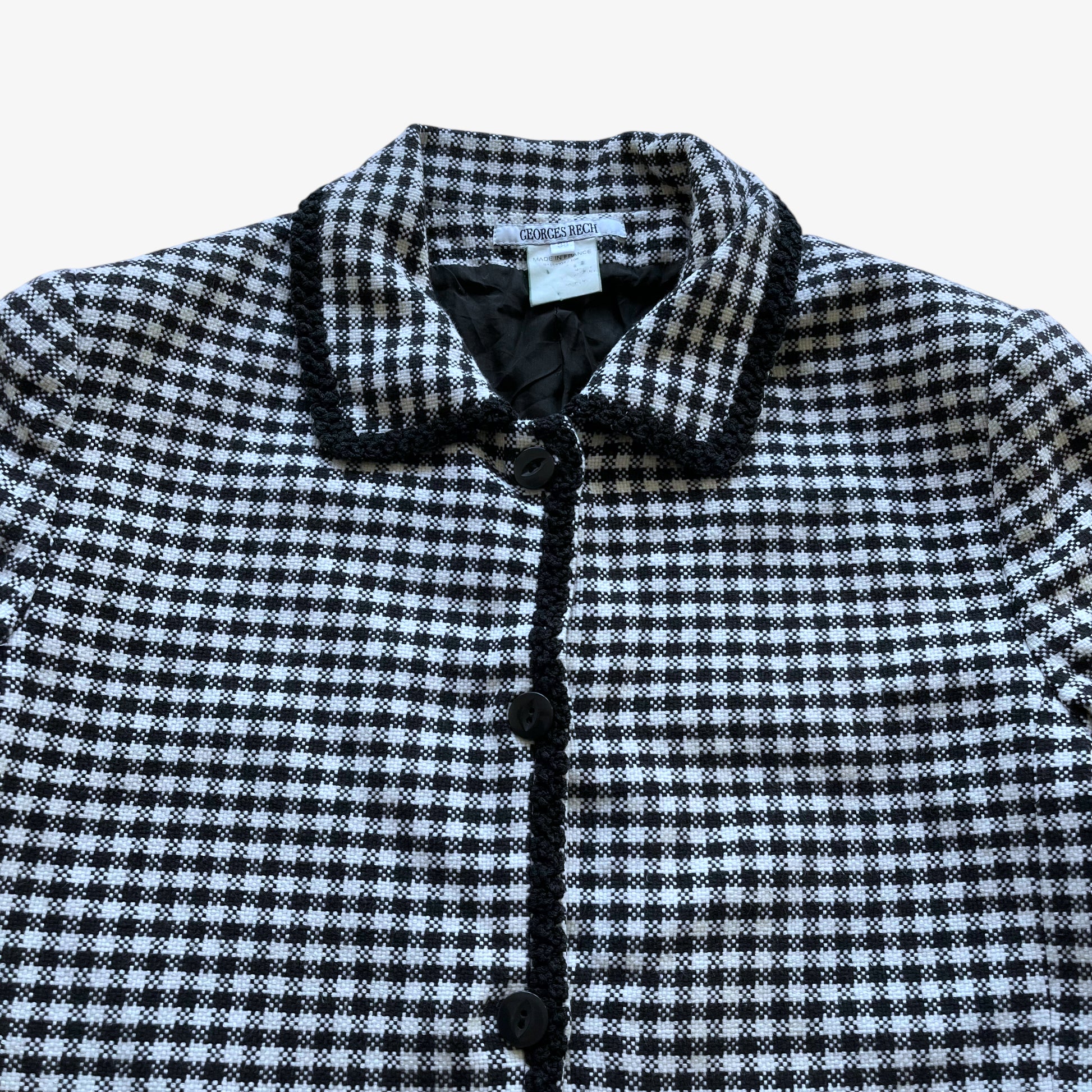Vintage 90s Womens Georges Rech Dogtooth Print Knitted Jacket Trim - Casspios Dream