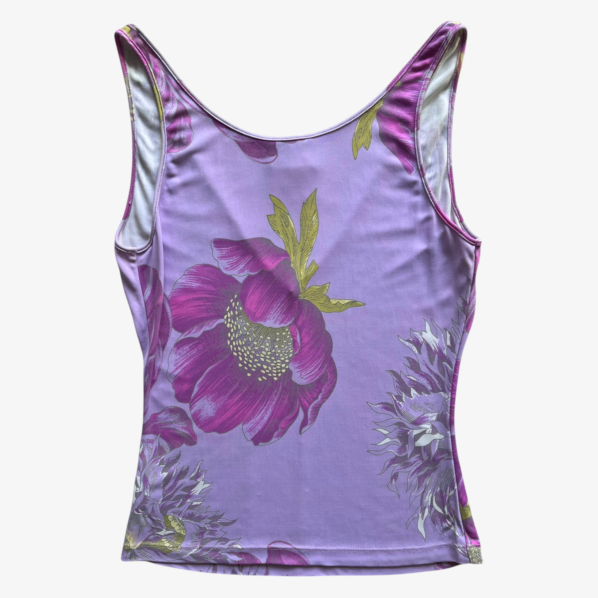 Vintage 90s Womens Gianfranco Ferre Jeans Purple Floral Print Vest Back - Casspios Dream