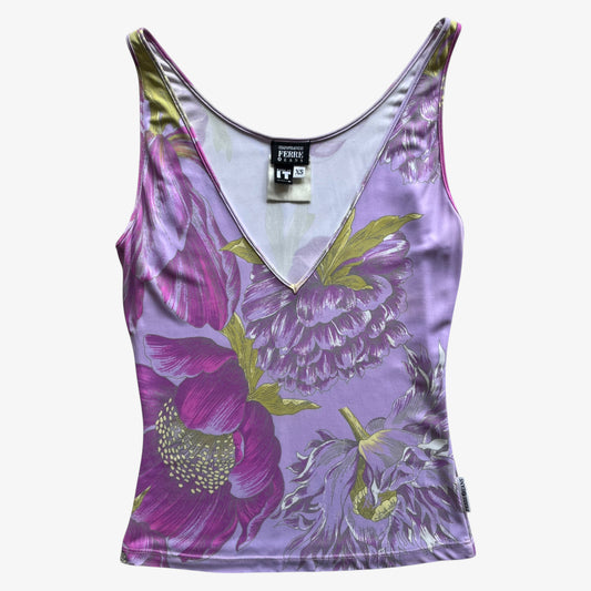 Vintage 90s Womens Gianfranco Ferre Jeans Purple Floral Print Vest - Casspios Dream