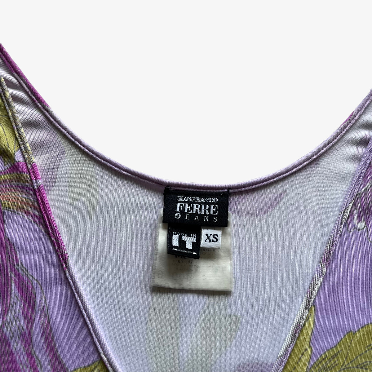 Vintage 90s Womens Gianfranco Ferre Jeans Purple Floral Print Vest Label - Casspios Dream