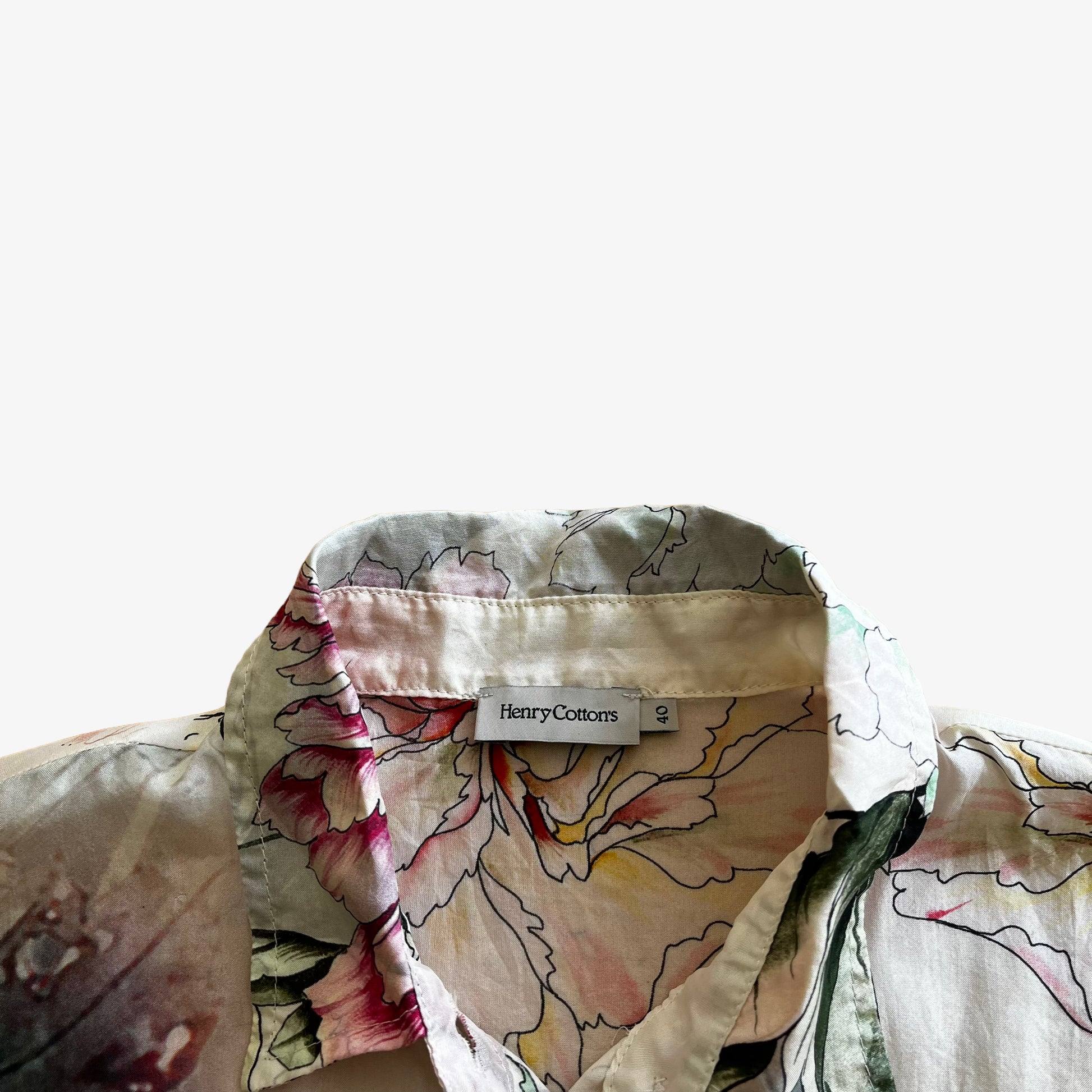 Vintage 90s Womens Henry Cottons Floral Print Quarter Button Silk Shirt Label - Casspios Dream