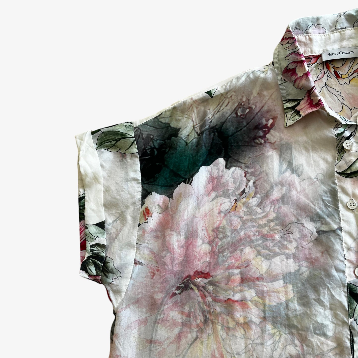 Vintage 90s Womens Henry Cottons Floral Print Quarter Button Silk Shirt Sleeve - Casspios Dream