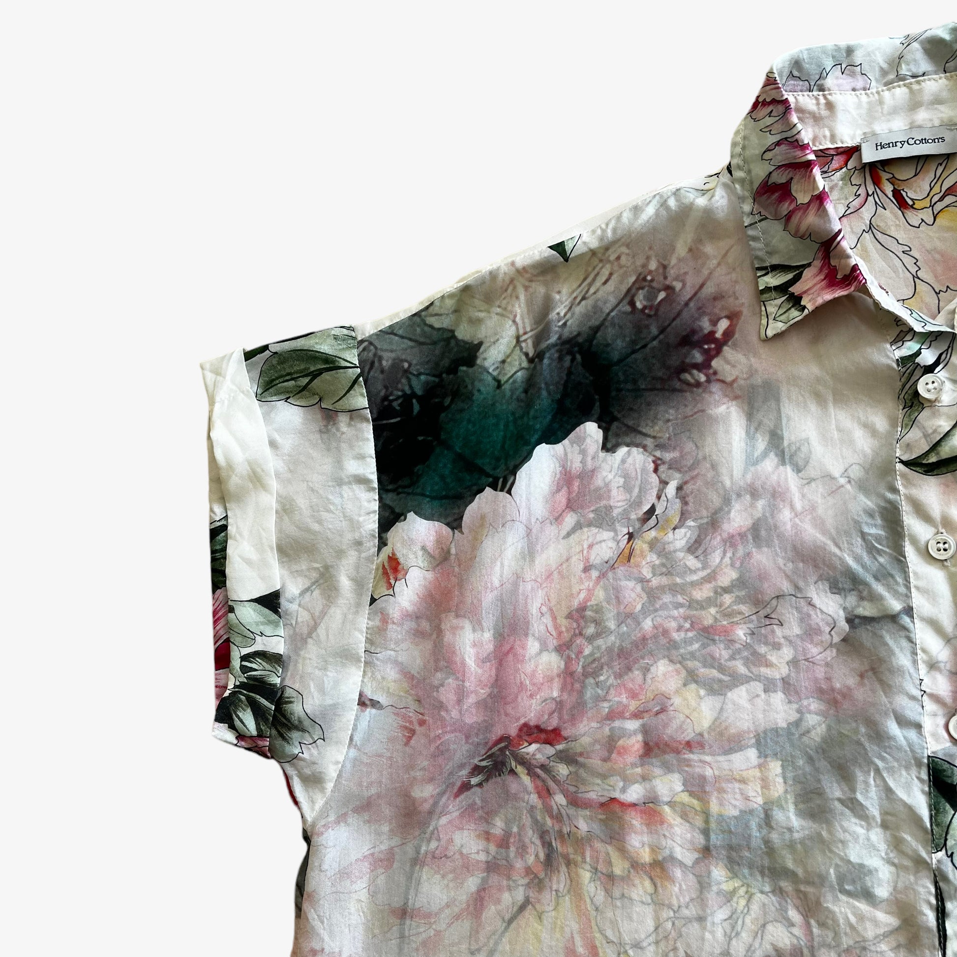 Vintage 90s Womens Henry Cottons Floral Print Quarter Button Silk Shirt Sleeve - Casspios Dream