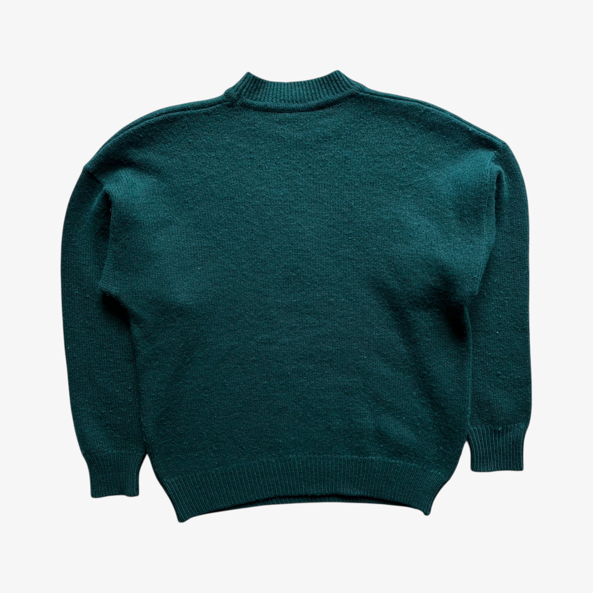 Vintage 90s Womens Krizia Jeans Embroidered Horse Green Wool Blend Jumper Back - Casspios Dream