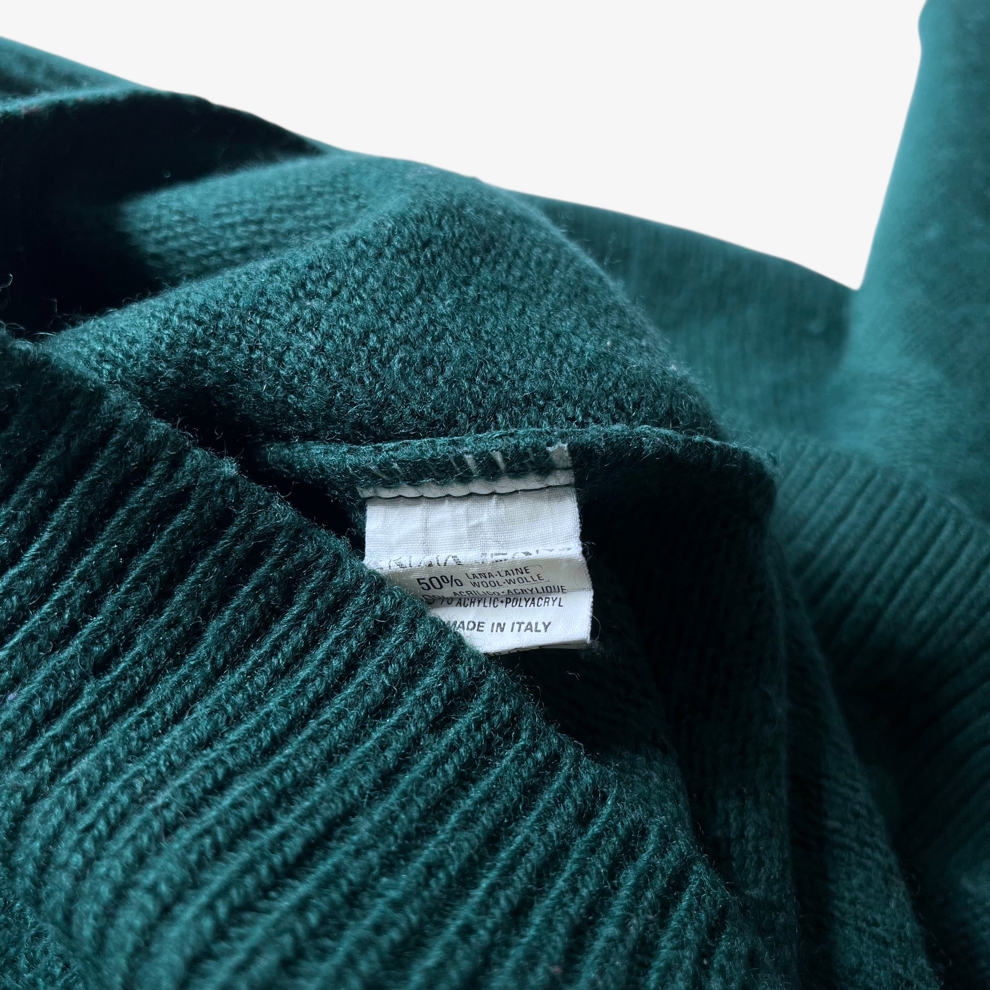Vintage 90s Womens Krizia Jeans Embroidered Horse Green Wool Blend Jumper Inside Label - Casspios Dream