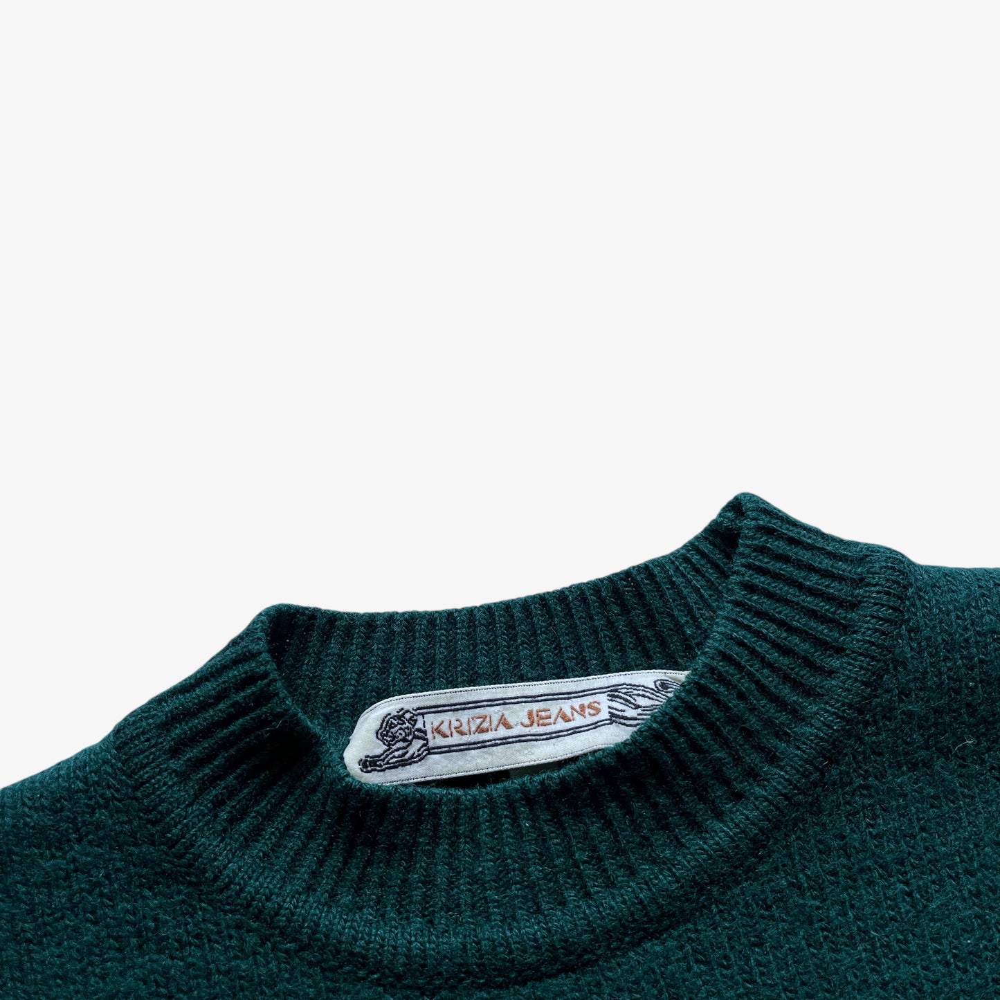 Vintage 90s Womens Krizia Jeans Embroidered Horse Green Wool Blend Jumper Label - Casspios Dream
