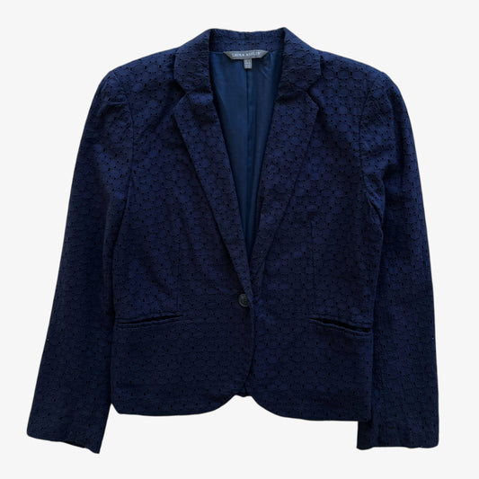 Vintage 90s Womens Laura Ashley Geometric Pattern Navy Lace Blazer - Casspios Dream