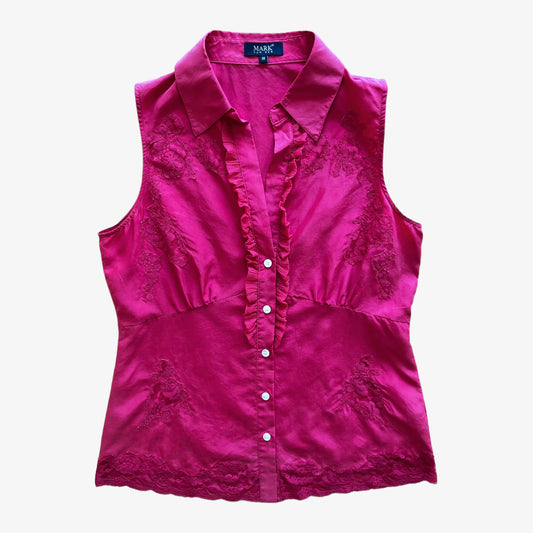 Vintage 90s Womens Mark Van Der Red Silk Blouse With Embroidered Floral Lace Detailing - Casspios Dream