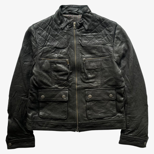 Vintage 90s women's Marlboro Classics black quilted leather biker jacket.