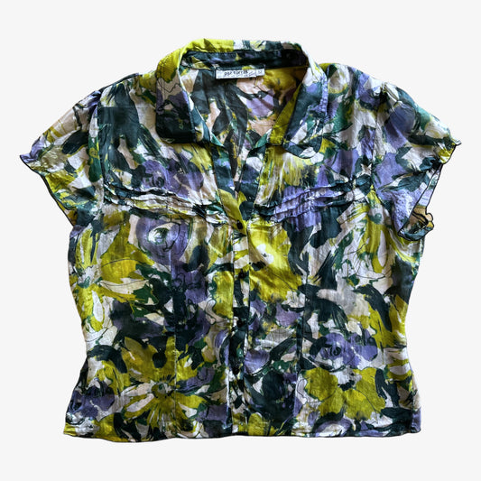 Vintage 90s Womens Paz Torras Floral Print Silk Blouse - Casspios Dream