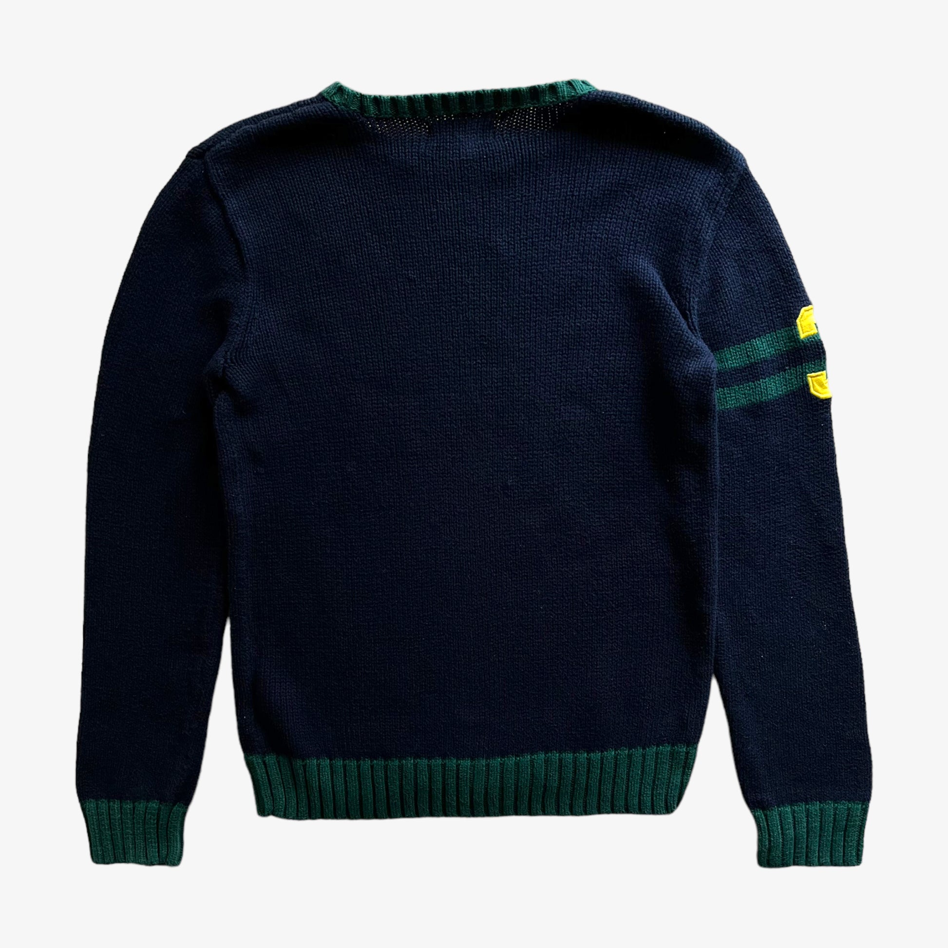 Vintage 90s Womens Polo Ralph Lauren Knitted Navy And Green Jumper Back - Casspios Dream