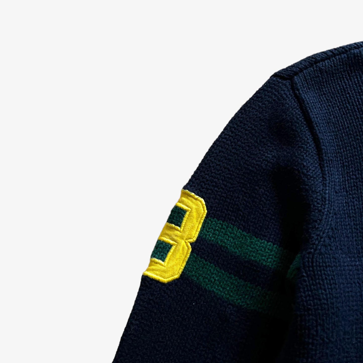 Vintage 90s Womens Polo Ralph Lauren Knitted Navy And Green Jumper Crest - Casspios Dream